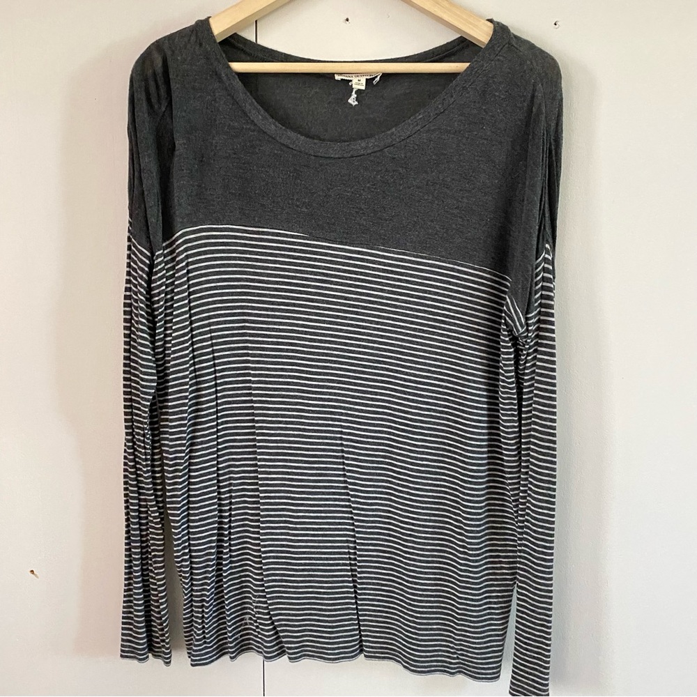 Gray & White Long Sleeve Stripped Tee